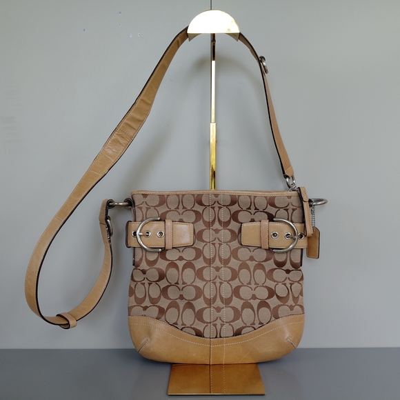 Coach Signature Beige and Brown Crossbody Bag